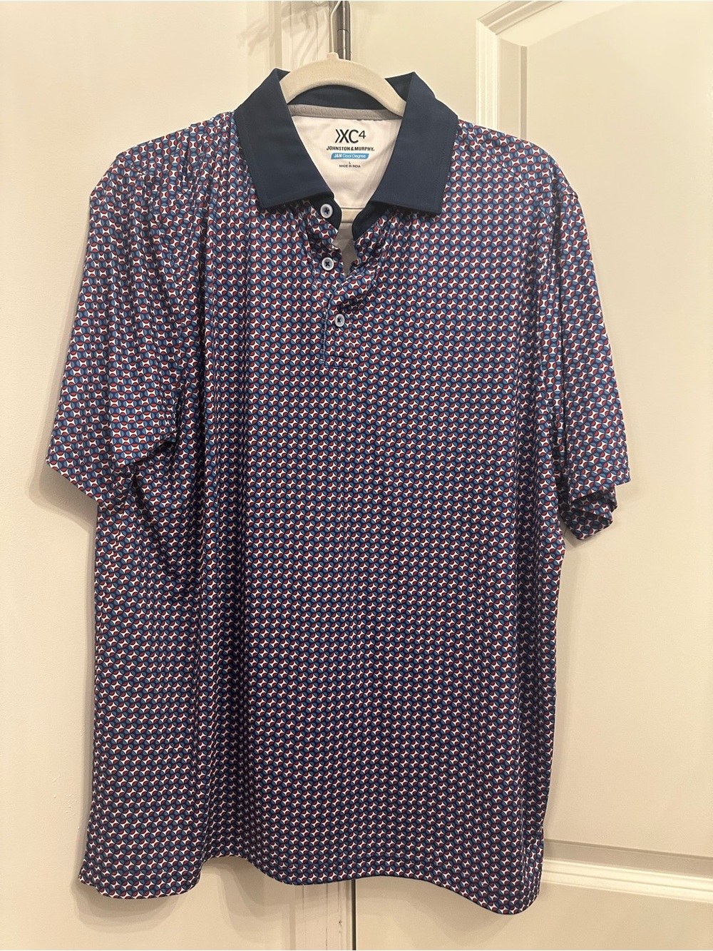Johnston & Murphy XC 4 Navy Geometric-Print Polo Size Large